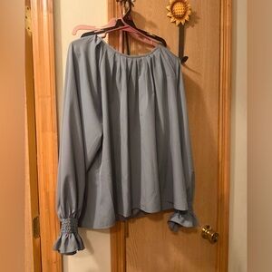 SHEIN Gray Blouse with Ruffled Cuffs new never worn just tried on